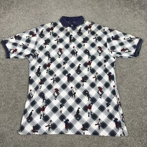 Sport Polo Shirt Mens XL White Argyle Golfers All Over Print Cotton Golf